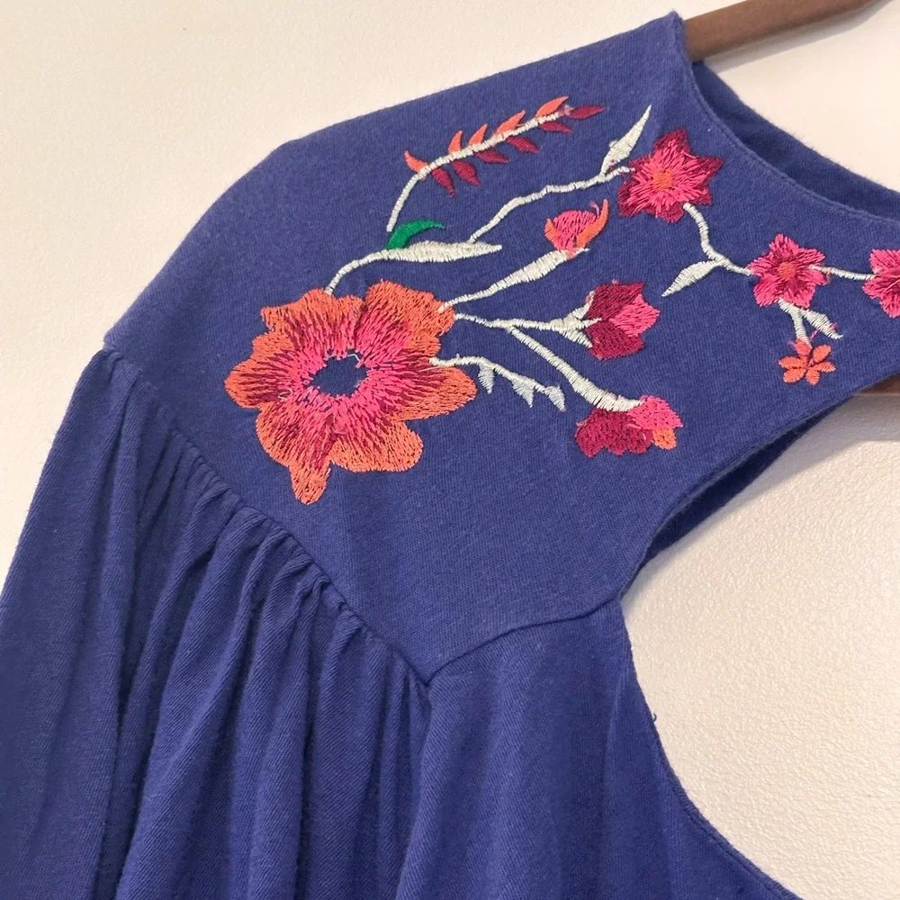 Free People Lita Embroidered Top Blue - Large - Picture 9 of 11